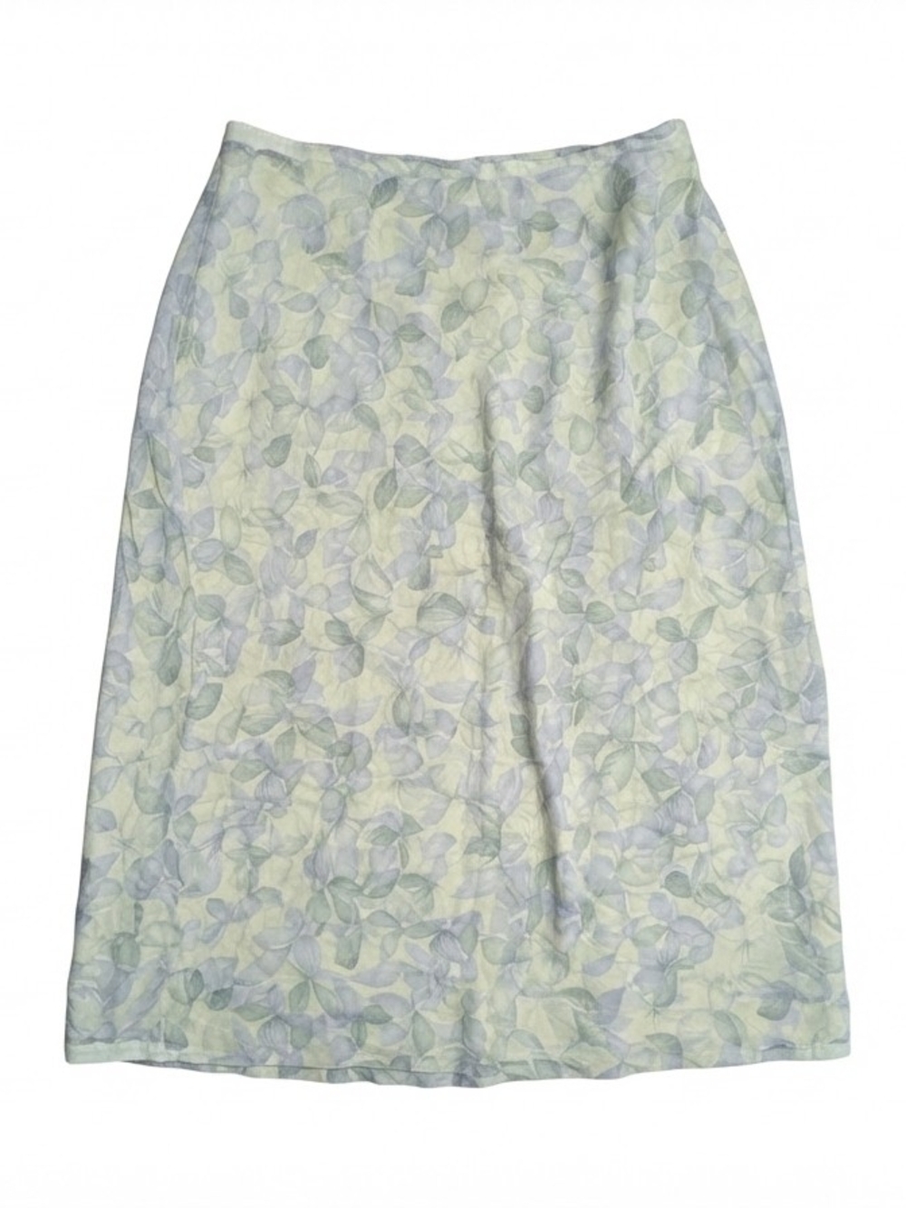 Liz Claiborne Collection Silk Skirt Women 14 Ivory Blue Floral Leaf A-Line Midi